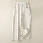 Buddha Stones Casual Solid Color One Button Cotton Linen Women's Wide Leg Pants With Pockets - Beige - US12，UK/AU16，EU44 (3XL) - image 13