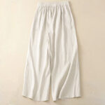 Buddha Stones Casual Solid Color One Button Cotton Linen Women's Wide Leg Pants With Pockets - image 15