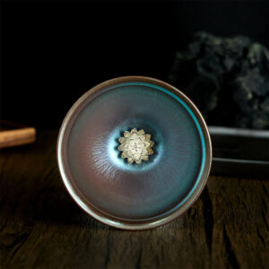 Buddha Stones Handmade Chinese Jianzhan Lotus Flower Blue Purple Ceramic Teacup Kung Fu Tea Cup 150ml - 9*5cm*150ml - image 1
