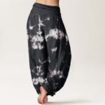 Buddha Stones Pure Cotton White Lines Spots Tie-Dye Pattern Women's Elastic Waist Harem Pants - image 3