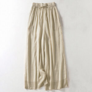 Buddha Stones Solid Color Lace-up Cotton Women's Wide Leg Pants - DarkKhaki - US8-10，UK/AU12-14，EU40-42 (2XL) - image 1