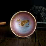 Buddha Stones Handmade Chinese Jianzhan Koi Fish Lotus Leaf Ceramic Teacup Kung Fu Tea Cup 150ml - Purple Gold Koi Fish 8.8cm*5.5cm*150ml - Without Gift Box - image 20
