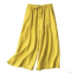 Buddha Stones Plain Color 7-8 Length Capri Cropped Pants Cotton Linen Women's Wide Leg Pants With Pockets - image 5