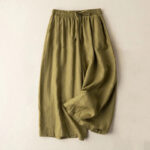 Buddha Stones Plain Color 7-8 Length Capri Cropped Pants Cotton Linen Women's Wide Leg Pants With Pockets - DarkGoldenrod - US12，UK/AU16，EU44 (3XL) - image 12