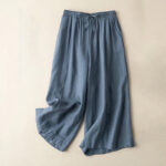 Buddha Stones Plain Color 7-8 Length Capri Cropped Pants Cotton Linen Women's Wide Leg Pants With Pockets - SteelBlue - US12，UK/AU16，EU44 (3XL) - image 28