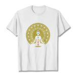 Buddha Stones Casual Colorful Chakra Symbols Golden Meditative Figure Pattern Cotton Tee T-shirt - White - 2XL - image 6