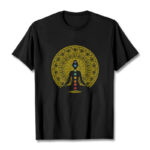 Buddha Stones Casual Colorful Chakra Symbols Golden Meditative Figure Pattern Cotton Tee T-shirt - Black - 2XL - image 1