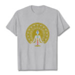 Buddha Stones Casual Colorful Chakra Symbols Golden Meditative Figure Pattern Cotton Tee T-shirt - LightGrey - 2XL - image 20