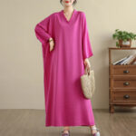 Buddha Stones Retro Casual Solid Color Long Sleeve Cotton Linen Maxi Dress With Pockets - DeepPink - US4-12，UK/AU8-18，EU36-46(F) - image 26