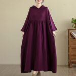 Buddha Stones Fall Hoodie Design Long Sleeve Cotton Linen Maxi Dress With Pockets - DarkMagenta - US4-8/10，UK/AU8-12/14，EU36-40/42(F) - image 18