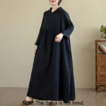 Buddha Stones Fall Hoodie Design Long Sleeve Cotton Linen Maxi Dress With Pockets - image 13