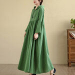 Buddha Stones Fall Hoodie Design Long Sleeve Cotton Linen Maxi Dress With Pockets - image 24