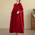 Buddha Stones Fall Hoodie Design Long Sleeve Cotton Linen Maxi Dress With Pockets - image 17