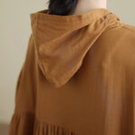 Buddha Stones Fall Hoodie Design Long Sleeve Cotton Linen Maxi Dress With Pockets - image 8