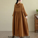 Buddha Stones Fall Hoodie Design Long Sleeve Cotton Linen Maxi Dress With Pockets - image 2