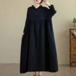 Buddha Stones Fall Hoodie Design Long Sleeve Cotton Linen Maxi Dress With Pockets - Black - US4-8/10，UK/AU8-12/14，EU36-40/42(F) - image 12