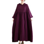 Buddha Stones Fall Hoodie Design Long Sleeve Cotton Linen Maxi Dress With Pockets - image 21