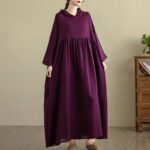 Buddha Stones Fall Hoodie Design Long Sleeve Cotton Linen Maxi Dress With Pockets - image 20