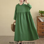 Buddha Stones Fall Hoodie Design Long Sleeve Cotton Linen Maxi Dress With Pockets - image 23