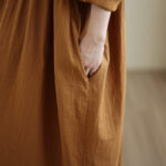 Buddha Stones Fall Hoodie Design Long Sleeve Cotton Linen Maxi Dress With Pockets - image 10