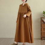 Buddha Stones Fall Hoodie Design Long Sleeve Cotton Linen Maxi Dress With Pockets - image 5