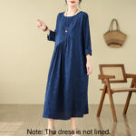 Buddha Stones Plain Jacquard Flower Irregular Design Cotton Linen Maxi Dress With Pockets - image 2