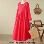 Buddha Stones Plain Jacquard Flower Irregular Design Cotton Linen Maxi Dress With Pockets - image 8