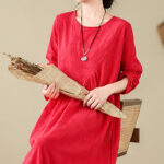 Buddha Stones Plain Jacquard Flower Irregular Design Cotton Linen Maxi Dress With Pockets - image 10