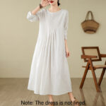 Buddha Stones Plain Jacquard Flower Irregular Design Cotton Linen Maxi Dress With Pockets - image 19