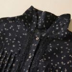 Buddha Stones Fall Printing Floral Buttons Lace Lapel Design Cotton Linen Midi Dress With Pockets - image 3
