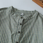 Buddha Stones Casual Plaid Buttons Lantern Long Sleeve Cotton Midi Dress - image 3