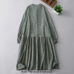 Buddha Stones Casual Plaid Buttons Lantern Long Sleeve Cotton Midi Dress - image 2