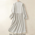 Buddha Stones Casual Plaid Pleats Buttons Design Long Sleeve Cotton Midi Dress With Pockets - image 2