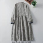 Buddha Stones Casual Plaid Pattern Long Lantern Sleeve Cotton Linen Midi Dress With Pockets - image 8