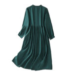 Buddha Stones DarkGreen Ruffled Crew Neck Buttons Design Cotton Midi Dress With Pockets - image 14