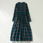 Buddha Stones Vintage Plaid Ruffled V-Neck Drawstring Cotton Linen Midi Dress With Pockets - image 4