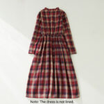 Buddha Stones Vintage Plaid Ruffled V-Neck Drawstring Cotton Linen Midi Dress With Pockets - image 10