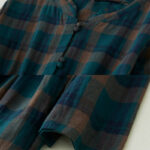 Buddha Stones Vintage Plaid Ruffled V-Neck Drawstring Cotton Linen Midi Dress With Pockets - image 6