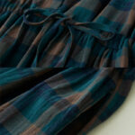 Buddha Stones Vintage Plaid Ruffled V-Neck Drawstring Cotton Linen Midi Dress With Pockets - image 7