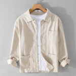 Buddha Stones Commute Men's Plain Buttons Design Pattern Cotton Linen Long Sleeve Shirt - Beige - US/UK/AU42，EU52 (3XL) - image 5