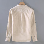 Buddha Stones Vintage Men's Striped Pattern Cotton Linen Long Sleeve Shirt - image 4