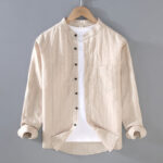 Buddha Stones Vintage Men's Striped Pattern Cotton Linen Long Sleeve Shirt - Beige - US/UK/AU42，EU52 (3XL) - image 3