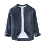 Buddha Stones Vintage Men's Striped Pattern Cotton Linen Long Sleeve Shirt - image 2