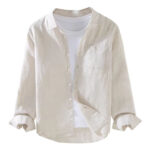 Buddha Stones Spring Men's Casual Pure Color Linen Long Sleeve Shirt With Pocket - image 7