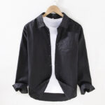 Buddha Stones Spring Men's Casual Pure Color Linen Long Sleeve Shirt With Pocket - Black - US/UK/AU42，EU52 (3XL) - image 9