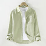 Buddha Stones Spring Men's Casual Pure Color Linen Long Sleeve Shirt With Pocket - PaleGreen - US/UK/AU42，EU52 (3XL) - image 12