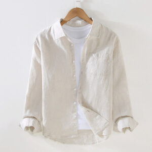 Buddha Stones Spring Men's Casual Pure Color Linen Long Sleeve Shirt With Pocket - Beige - US/UK/AU42，EU52 (3XL) - image 1
