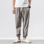 Buddha Stones Simple Drawstring Design Linen Men's Pants With Pockets - image 2