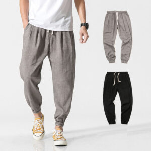 Buddha Stones Simple Drawstring Design Linen Men's Pants With Pockets - Gray - US/UK/AU46，EU56 (5XL) - image 1