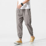 Buddha Stones Simple Drawstring Design Linen Men's Pants With Pockets - image 8